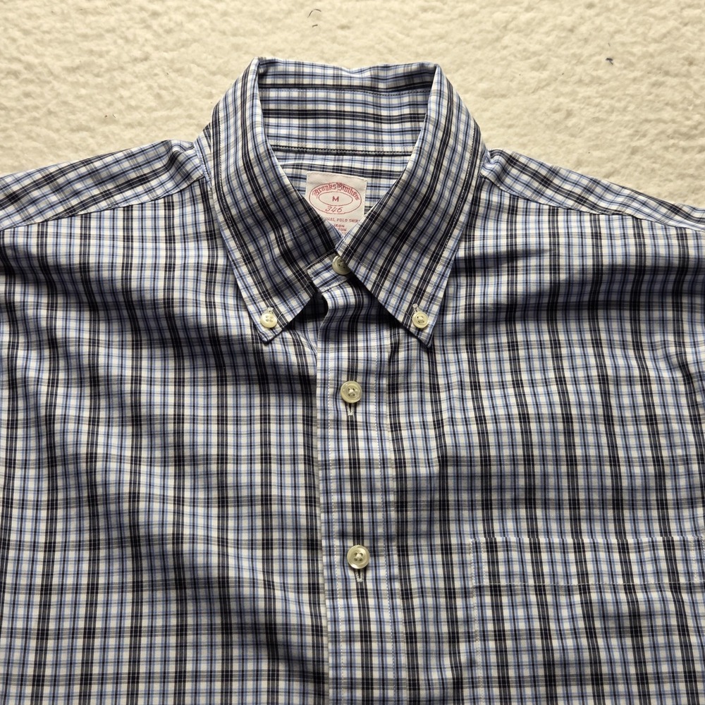Brooks Brothers 346 Shirt Mens M Blue Plaid Classic Non Iron Cotton Long Sleeve